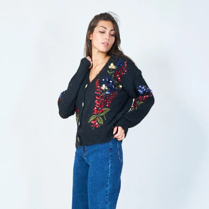 Incredible Offers Embroidered floral sequin cardigan wholesale