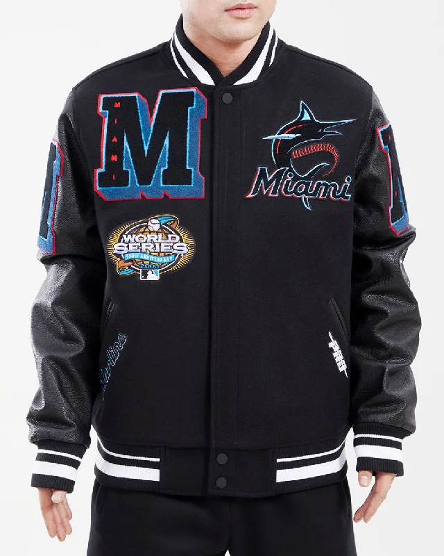 MLB MIAMI MARLINS MASHUP LOGO MEN'S VARSITY JACKET (BLACK)