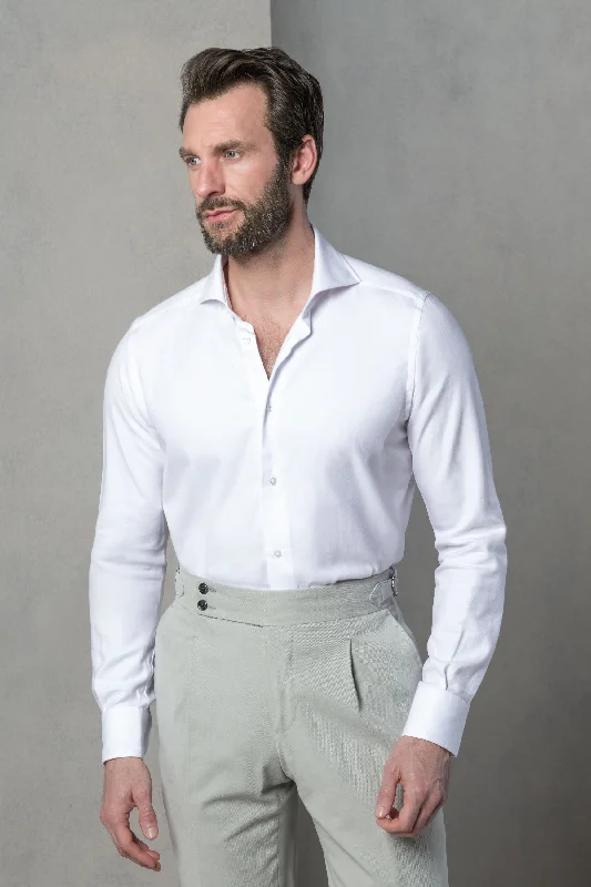 White herringbone cotton and Tencel™ shirt - Made In Italy