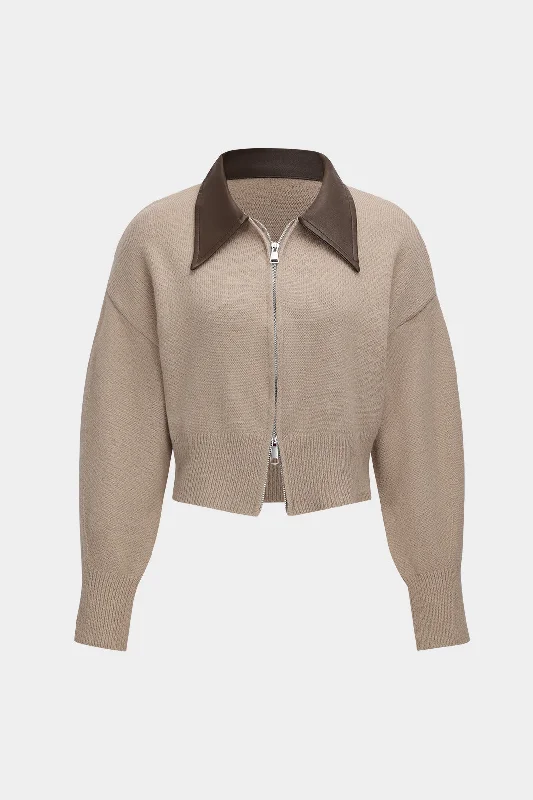 Limited Supply Knit Leather Patchwork Zipper Cardigan