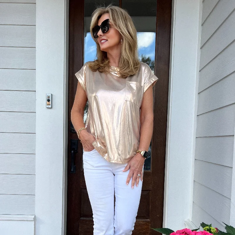 Best Deals Roxy Metallic Tee Shirt | Rose Gold