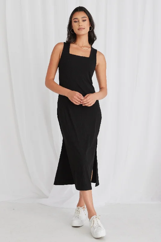 Bargain Prices Idol Black Rib Square Neck Dress