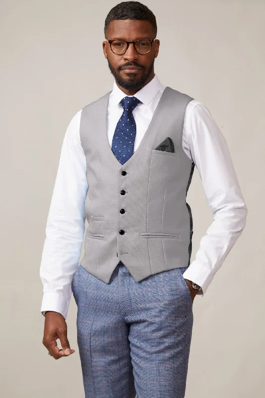 KELVIN - Silver Single Breasted Waistcoat