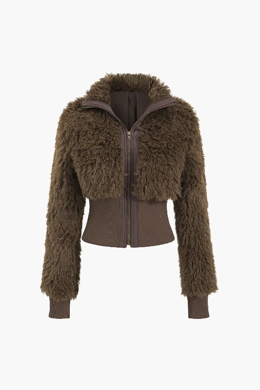 Stock Up Faux Fur Knit Zipper Cardigan