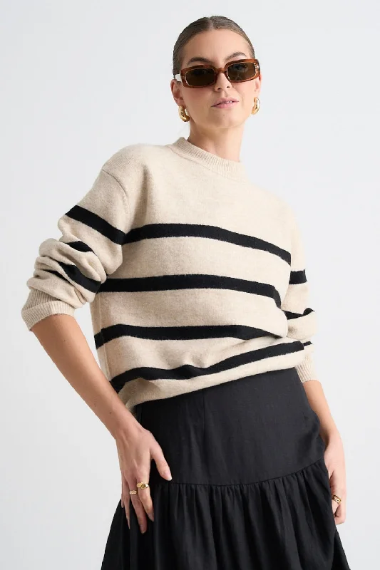 Weekend Shopping Made Better True Oat Black Stripe Crew Knit Jumper