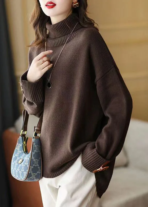 Overstock Art Chocolate Turtle Neck Low High Design Knit Sweater Winter