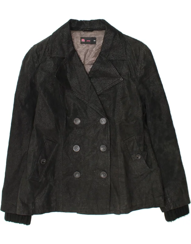Quick Deals OVS Womens Leather Double Breasted Blazer Jacket IT 48 XL Black Leather