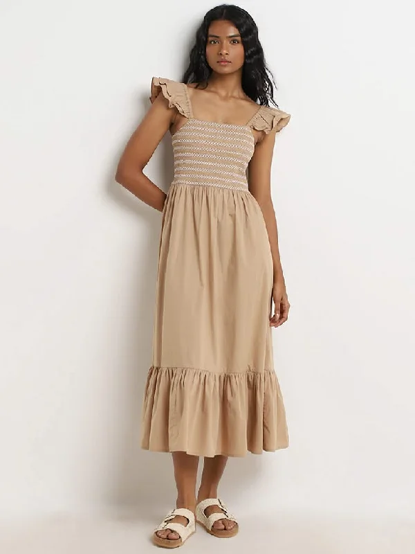 Amazing Deals LOV Beige Smocked Tiered Dress