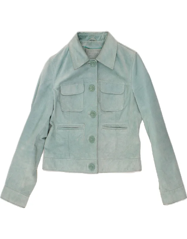 Act Now MARKS & SPENCER Womens 5 Button Bomber Jacket UK 12 Medium Blue Suede