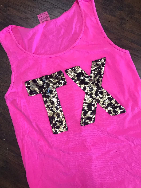 Bargain Alert State Abbreviation Tank with Leopard Print Mermaid Sequins