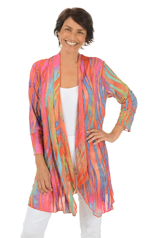 Your Weekend, Your Savings Multicolored Zebra Stripe Textured Cardigan
