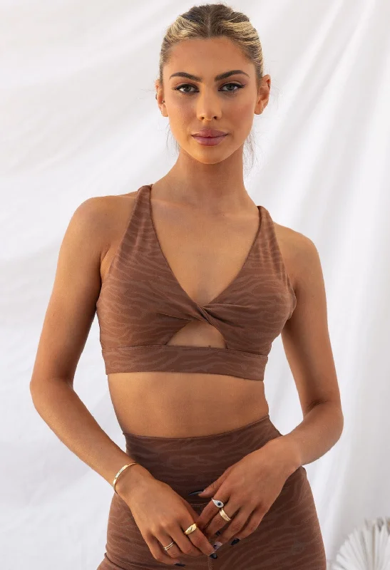 Final Clearance Twist Sports Bra - Chocolate Zebra