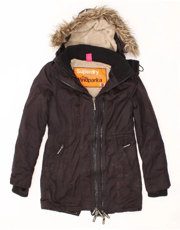 Markdown Madness SUPERDRY Womens Loose Fit Hooded Parka Jacket UK 6 XS Black Polyester Markdown Madness SUPERDRY Womens Loose Fit Hooded Parka Jacket UK 6 XS Black Polyester