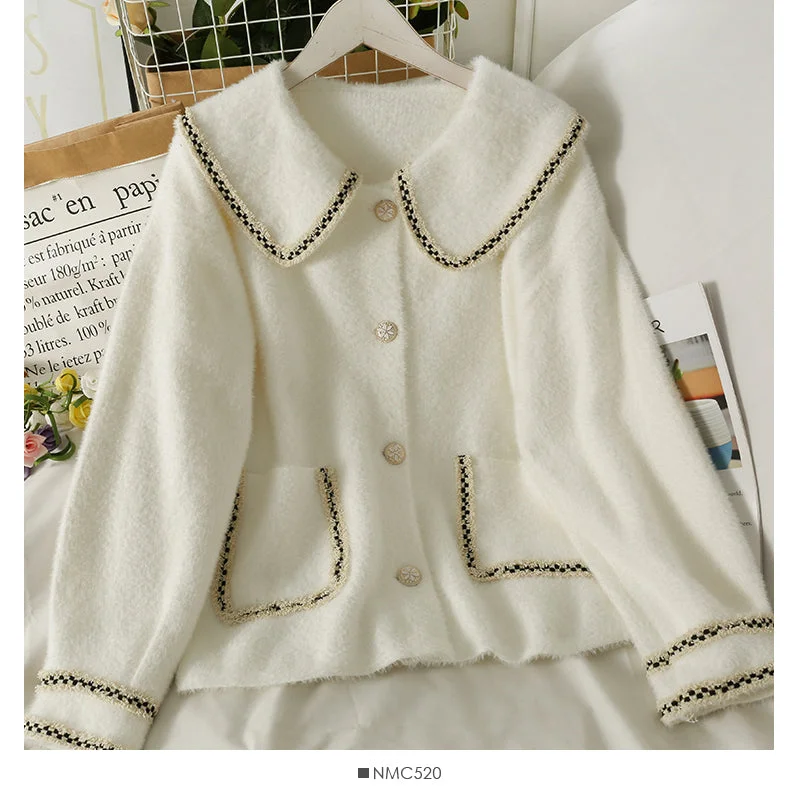 Online Specials Winter bright silk bonded Plush sweater women's loose and thin doll collar coat  2021