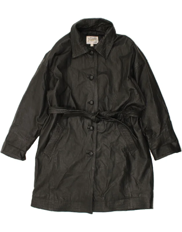 Huge Savings YUPPIE Womens Leather Coat UK 14 Large Black Leather