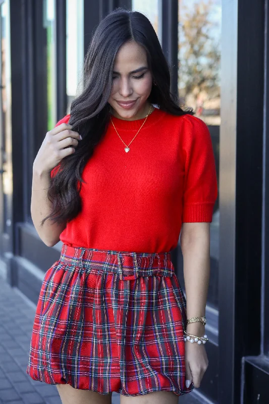 Super Deal Keep It Interesting Red Puff Sleeve Sweater Top