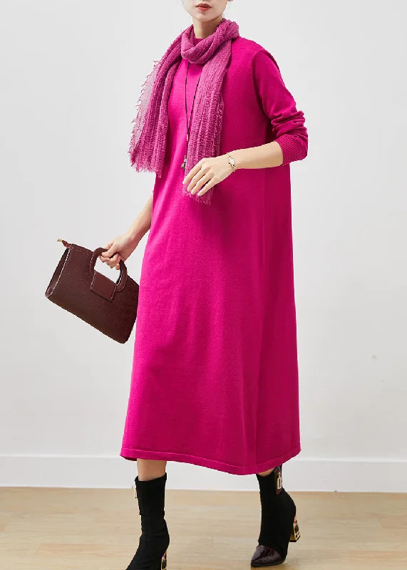 Year-End Clearance Beautiful Rose Stand Collar Silm Fit Long Knit Dress Spring