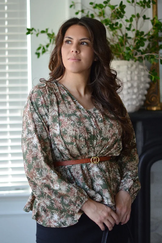 Limited Time Discount Josephine Green Floral Peplum Top
