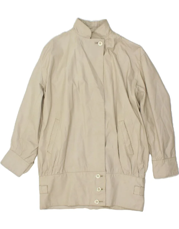 Year-End Deals VINTAGE Womens Leather Jacket IT 44 Medium Beige