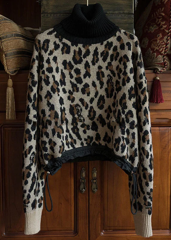 Special Discount Vintage Drawstring Print Thick Wool Knit Sweater Fall