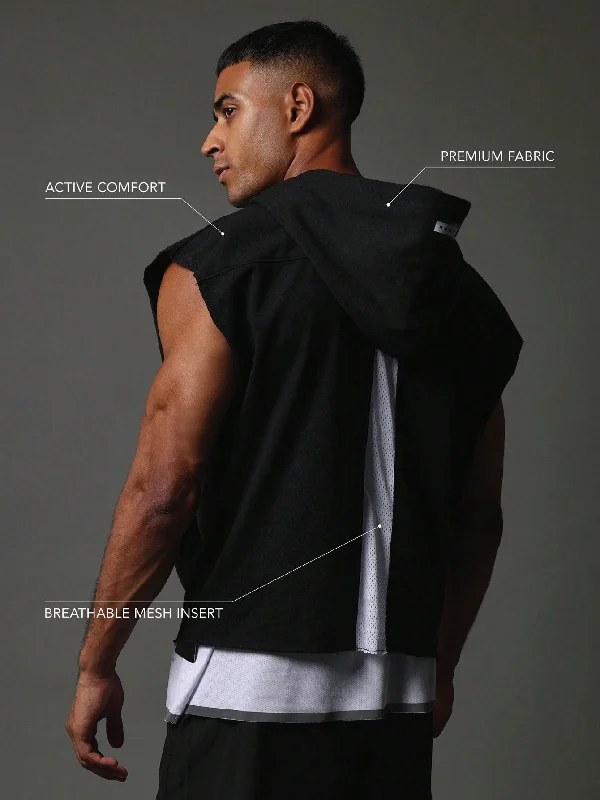 Overhead Sleeveless Hoodie With Colour Block Mesh Detail At The Back College Ready