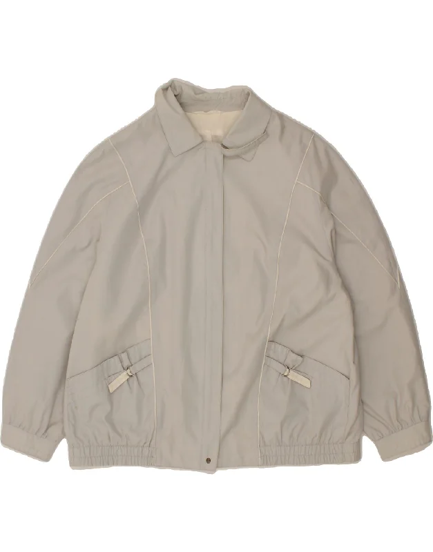 Super Sale VINTAGE Womens Bomber Jacket UK 20 2XL Grey Cotton