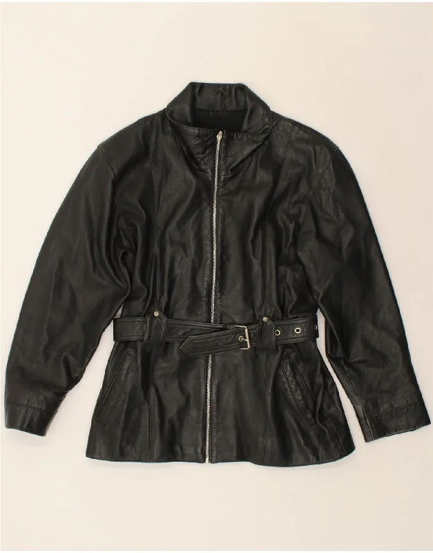 One-DAY Sale VINTAGE Womens Leather Jacket UK 14 Large Black Leather