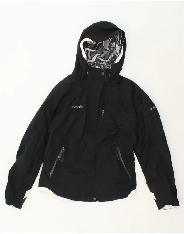 Special Offer COLUMBIA Womens Titanium Hooded Rain Jacket UK 14 Medium Black Colourblock