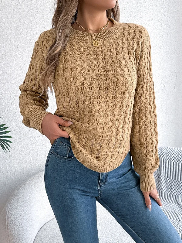 Price Drop Asymmetric Hem Round Neck Long Sleeve Sweater