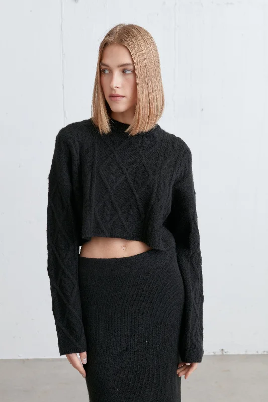 Weekend Bargains Await You CROPPED CABLE KNIT SWEATER