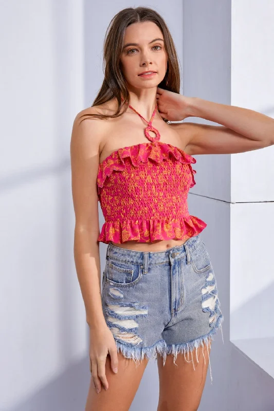 Overstock Sale MUSTARD SEED Ruffled Smocked Backless Sleeveless Top