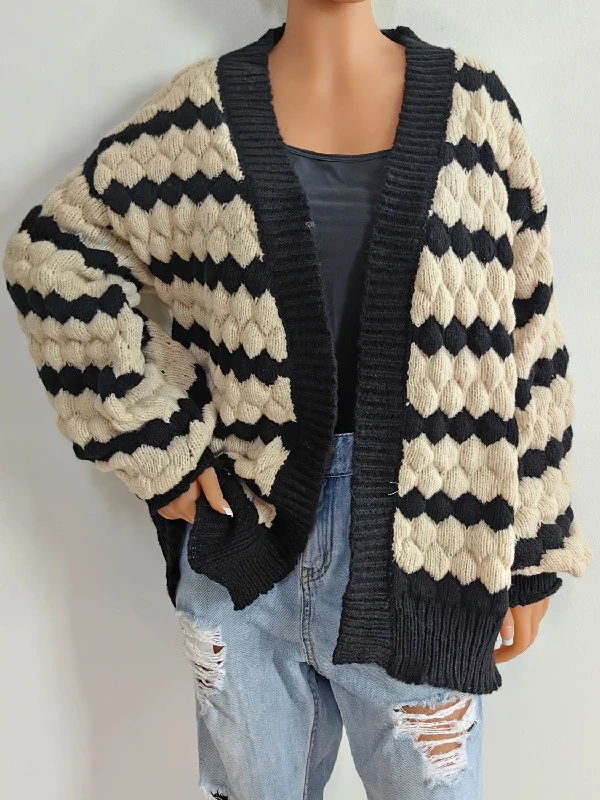 Instant Deal Striped Contrast Open Front Long Sleeve Cardigan