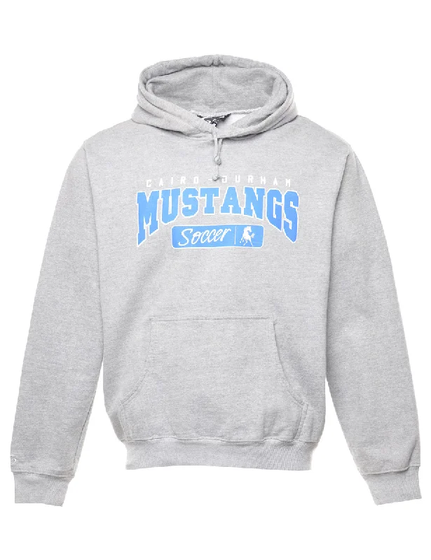 Stock Clearance Mustangs Soccer Printed Grey & Blue Hoodie - M