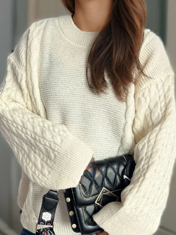 Sale Event Cable-Knit Round Neck Long Sleeve Sweater