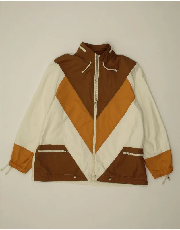 Exclusive Deal VINTAGE Womens Rain Jacket EU 38 Medium Brown Colourblock Polyester