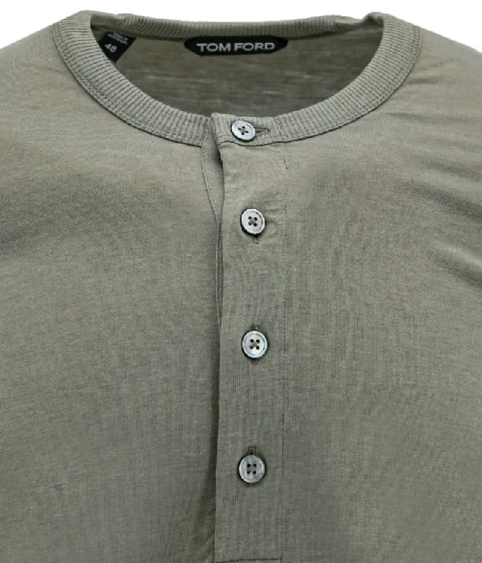 Tom Ford Mens Buttoned Henley Sweater in Green