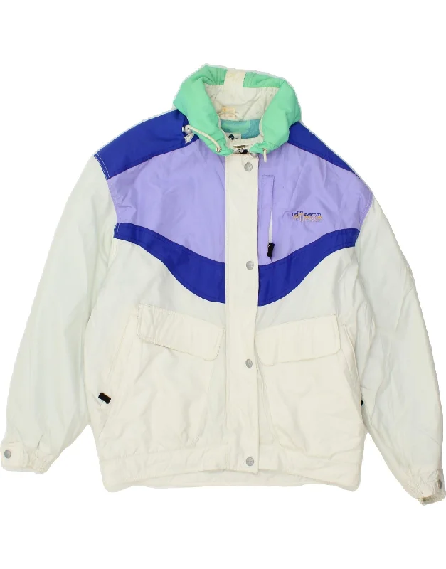 While Supplies Last ELLESSE Womens Vintage Oversized Bomber Jacket UK 18 XL White Colourblock