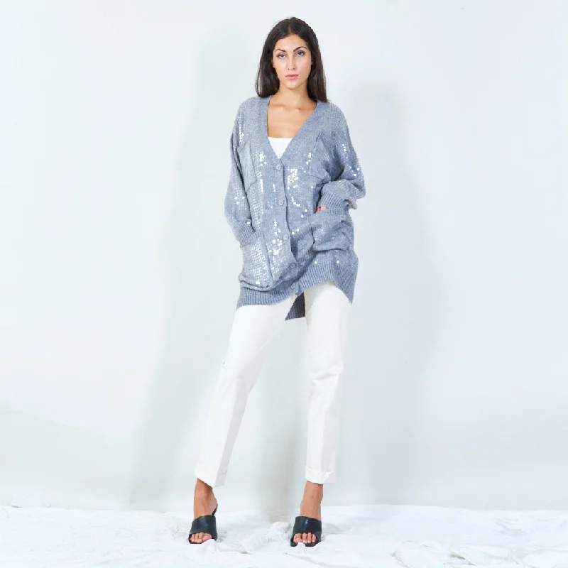 Weekend Price Cuts Galore Sequin embellished pocket cardigan wholesale