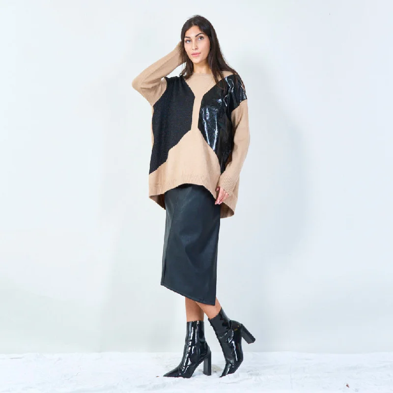 Massive Deals Mixed material sweater with shimmer wholesale