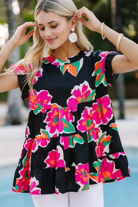 While Supplies Last Hear Your Call Black Floral Babydoll Top