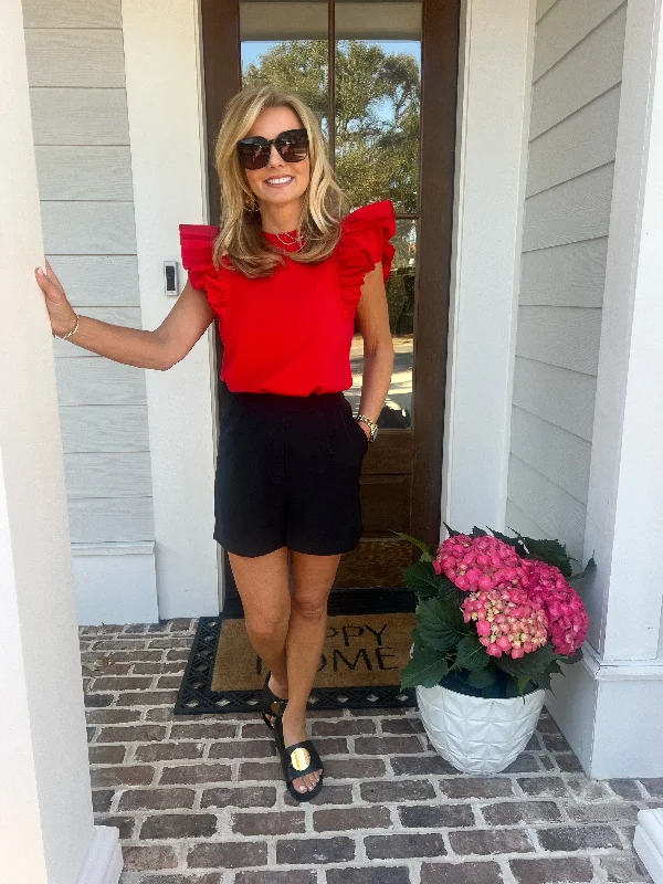 Low Cost Everly Double Ruffle Sleeve Top | Red