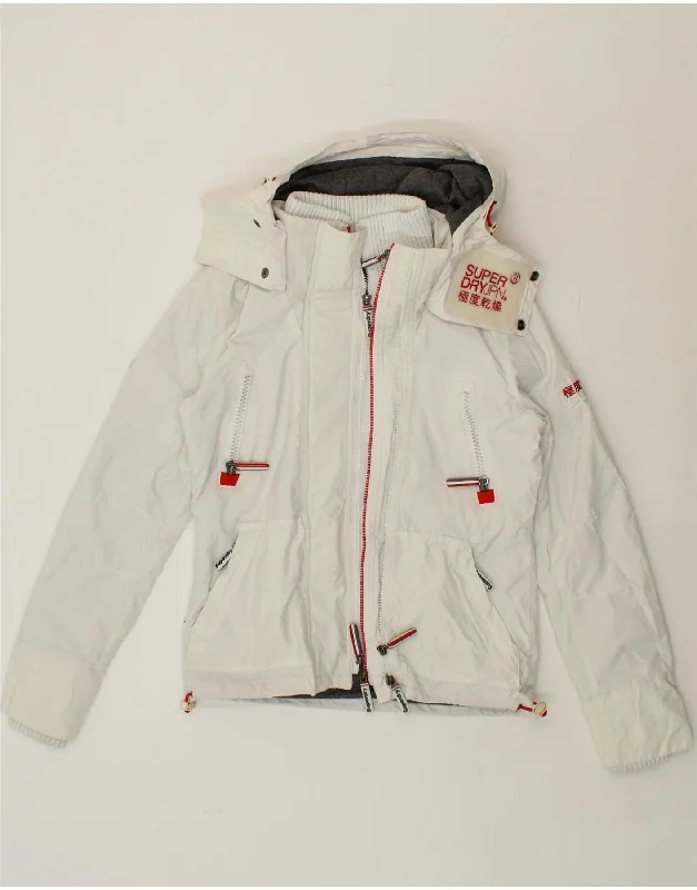 Reduced Rates SUPERDRY Womens Hooded Windbreaker Jacket UK 6 XS White Polyester
