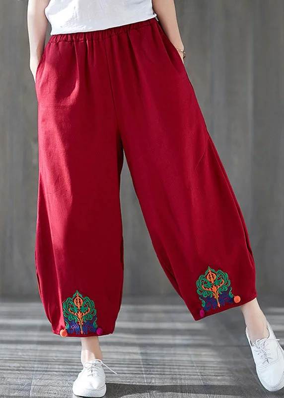 Weekend Specials to Celebrate Unique Red Embroideried Wide Leg Pants Summer