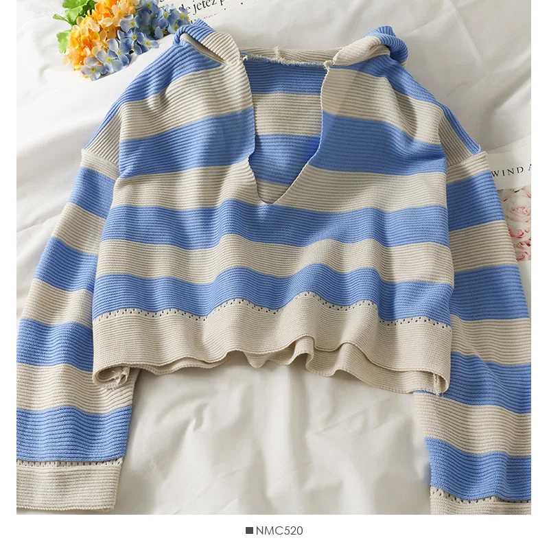 Weekend Savings Extravaganza Hooded sweater women's autumn stripe versatile long sleeve Pullover Sweater 1989 Weekend Savings Extravaganza Hooded sweater women's autumn stripe versatile long sleeve Pullover Sweater 1989