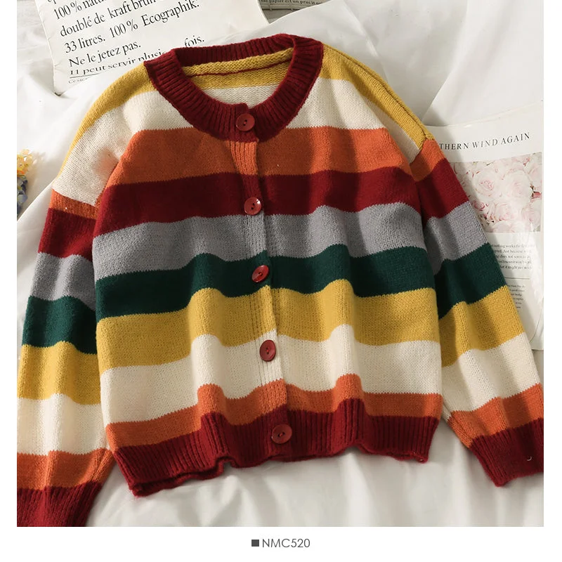 Limited Availability Elegant contrast color stitching stripe loose thin cardigan sweater 1980 Limited Availability Elegant contrast color stitching stripe loose thin cardigan sweater 1980