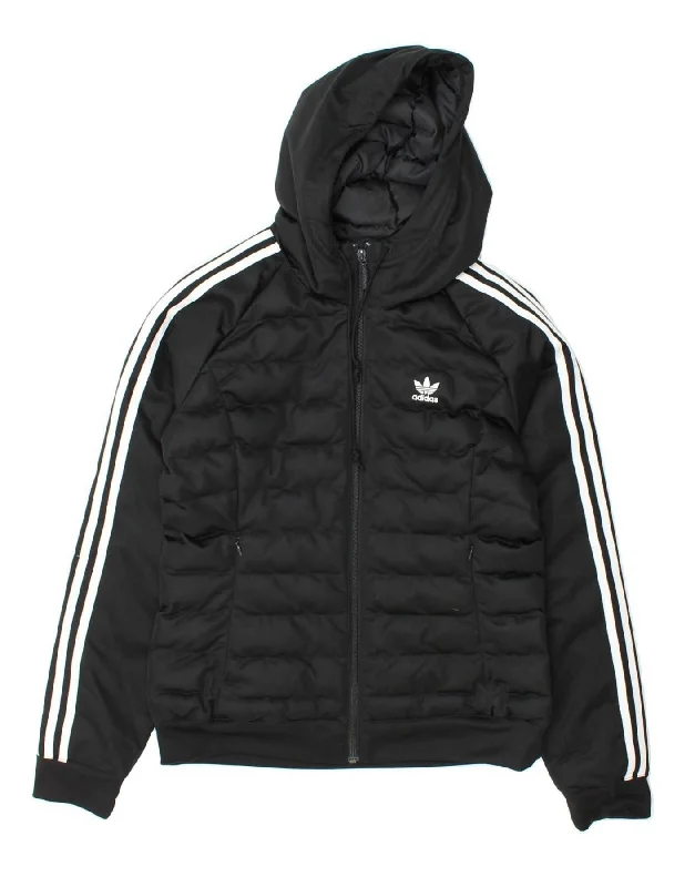 Today Only ADIDAS Womens Hooded Padded Jacket UK 12 Medium Black Polyester