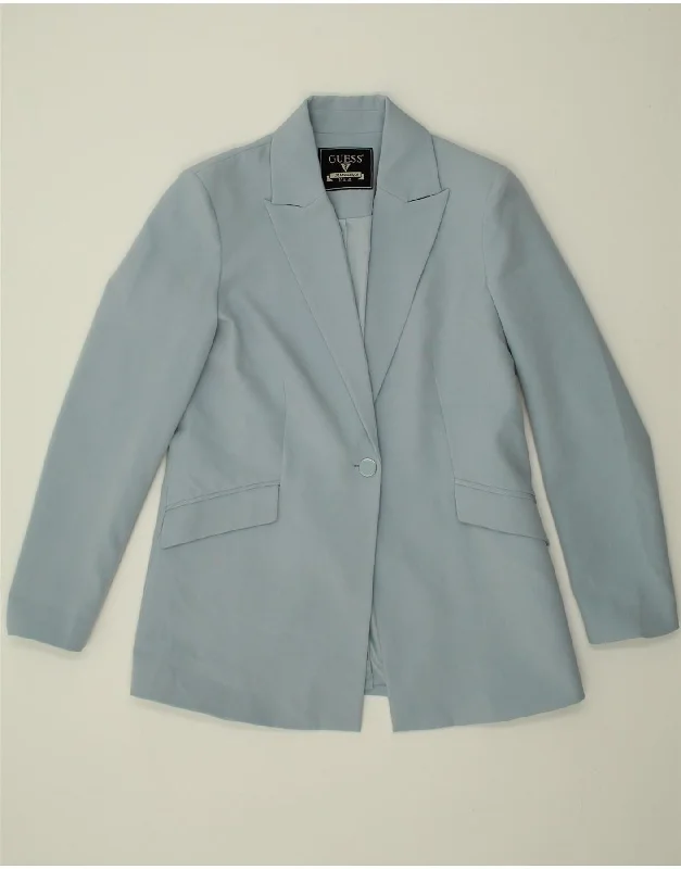 Exclusive Deal GUESS Womens 1 Button Blazer Jacket UK 14 Medium Blue Viscose