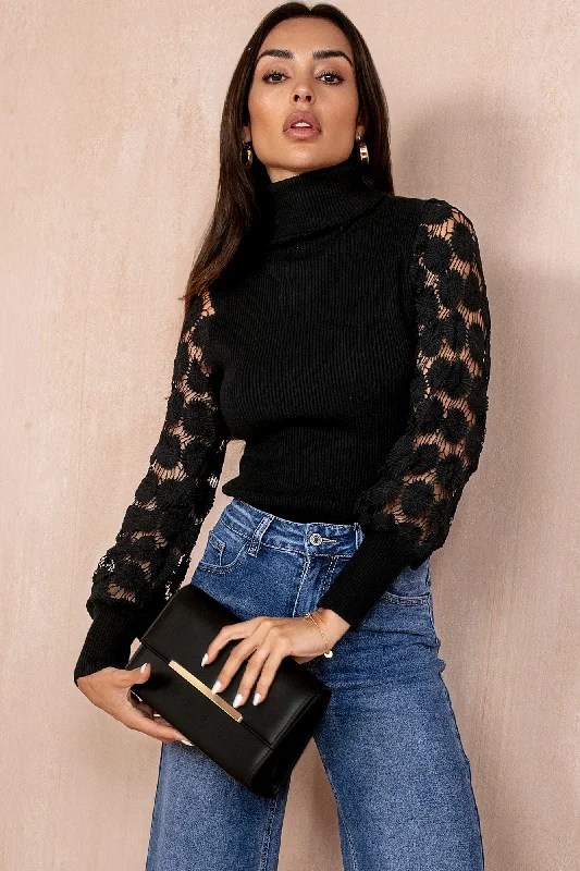 Deal of the Day Saffron Black Ribbed Bodysuit