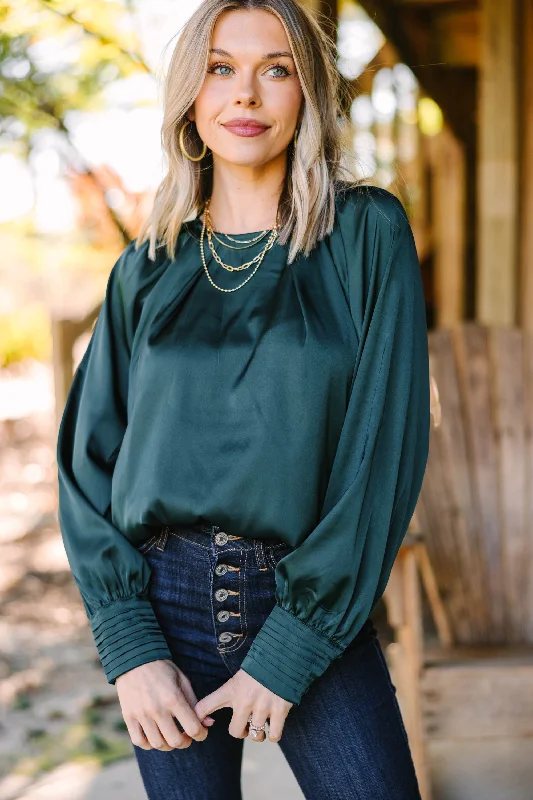 Today's Deal On The Lookout Hunter Green Satin Blouse