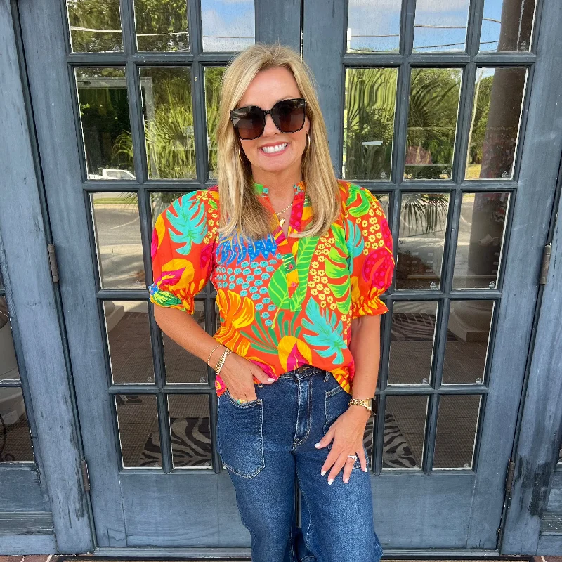 Exclusive Preview Amy Red Forest Blouse | Green & Orange